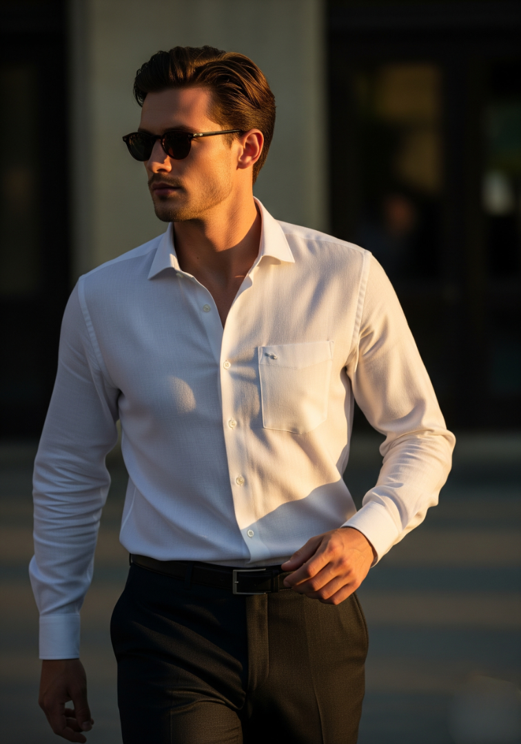 Riviera Oxford White – linen blend – chest pocket